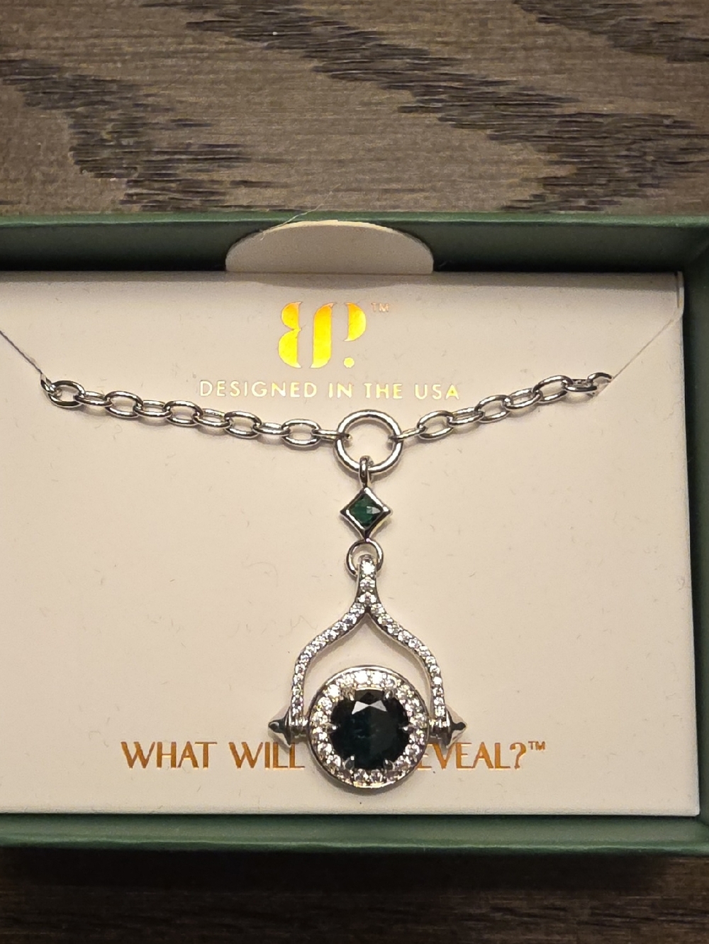 BP May~ Silver-Tone Necklace with Emerald Green and Clear Crystals